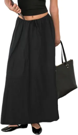 Women's Drawstring Long Skirt Elastic Waistband Casual A Line Boho Flowy Maxi Skirts for Women 2024