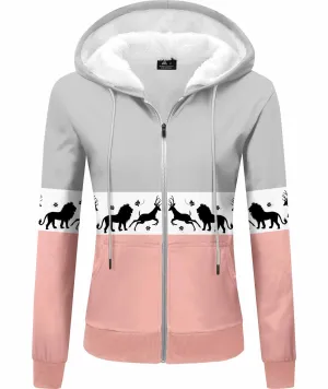 Women's Full Zip Up Fleece Printed Hoodie-ZPK006151