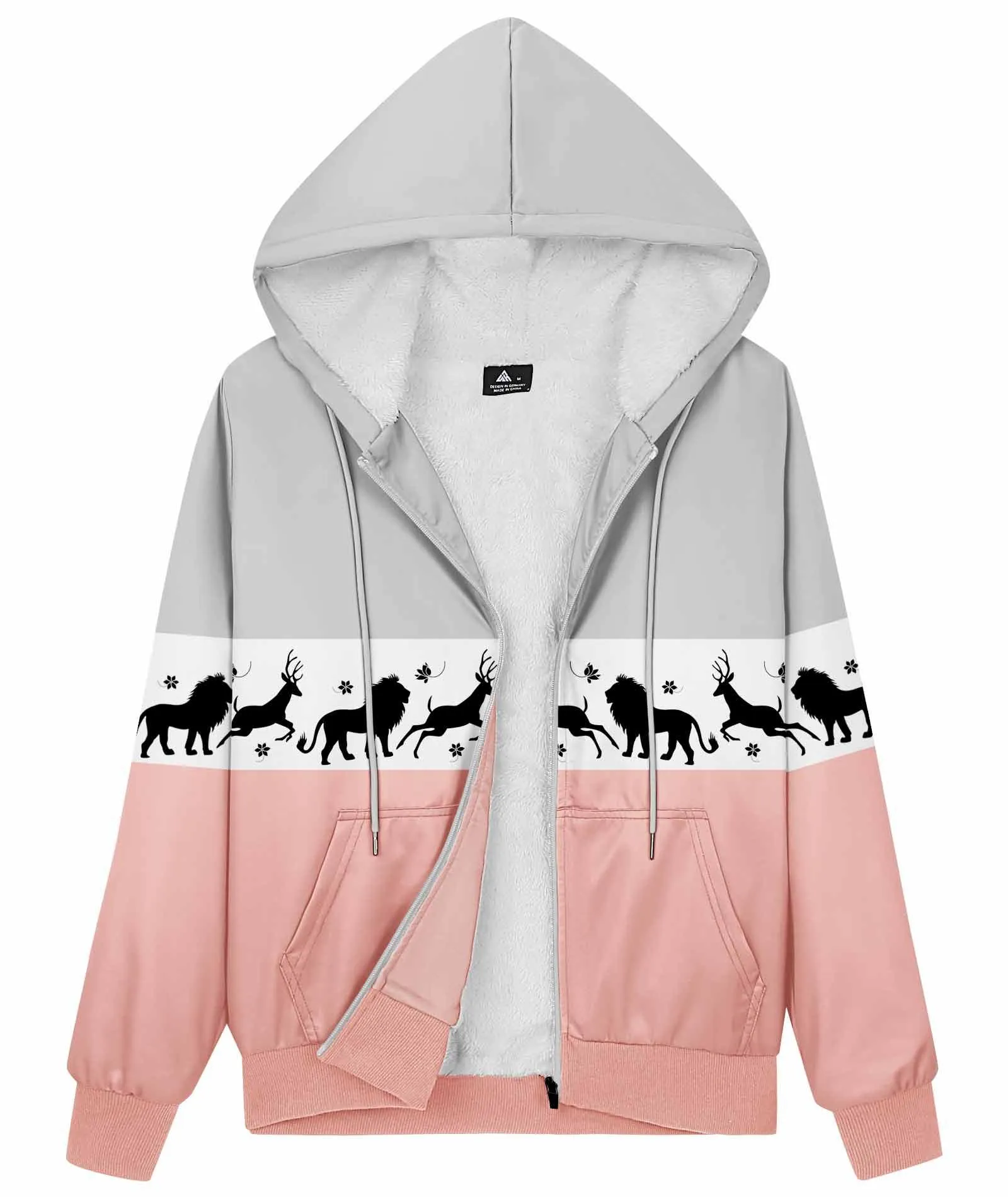 Women's Full Zip Up Fleece Printed Hoodie-ZPK006151