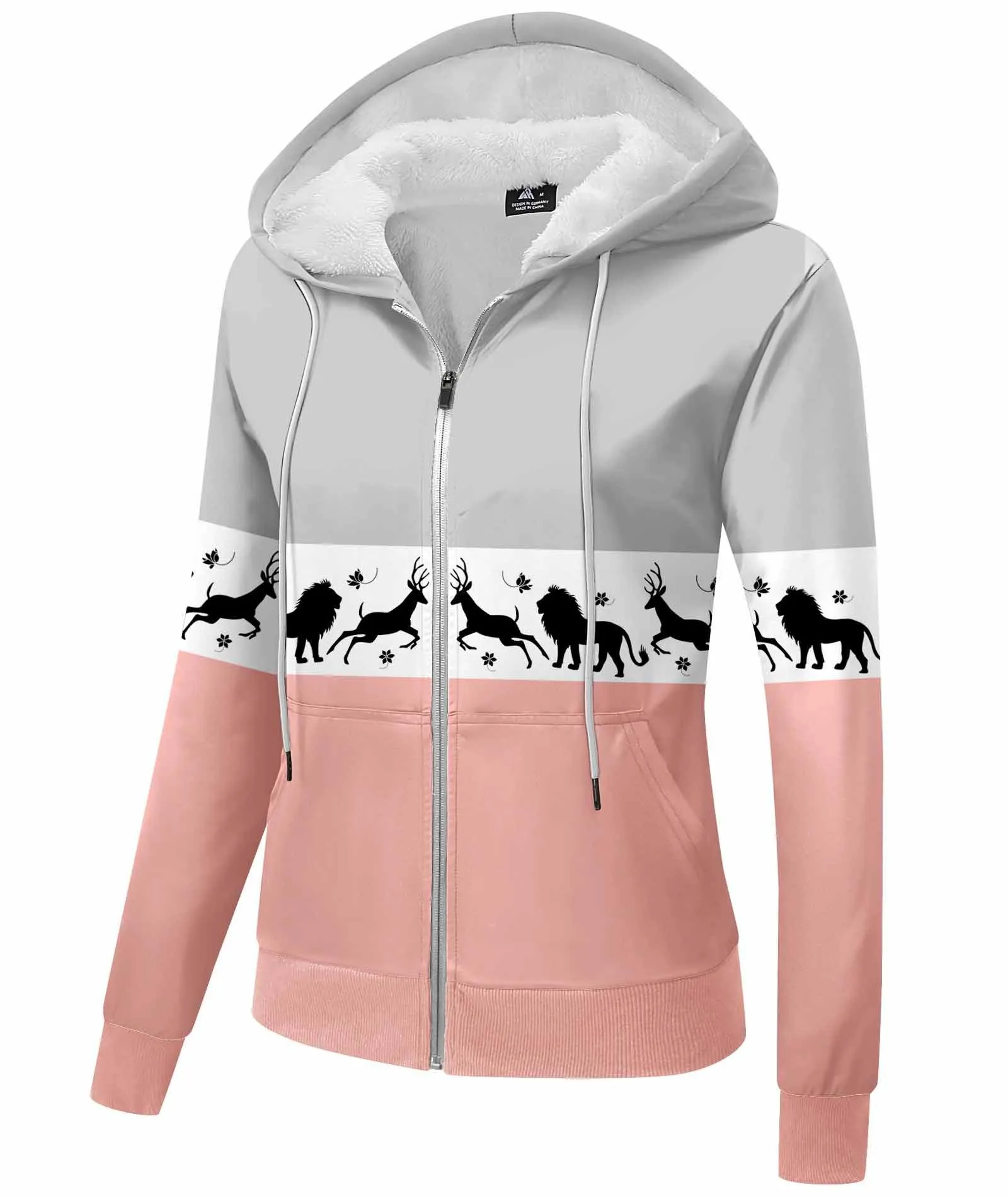 Women's Full Zip Up Fleece Printed Hoodie-ZPK006151