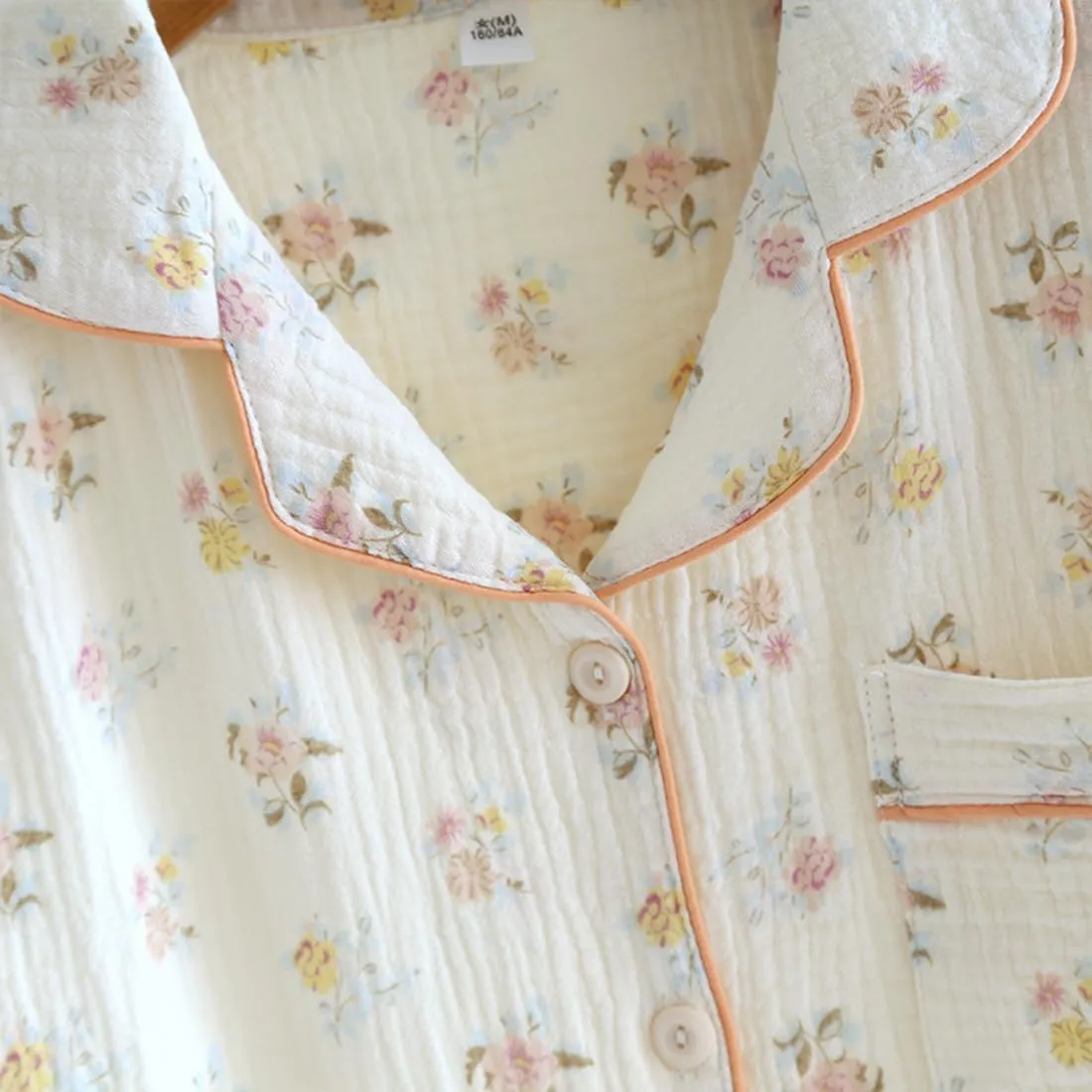 Womens Gauze Pajama Set Lounge Sets Short Sleeve Shirts 3 Piece Cute Floral Pj Set Sleepwear Loungewear