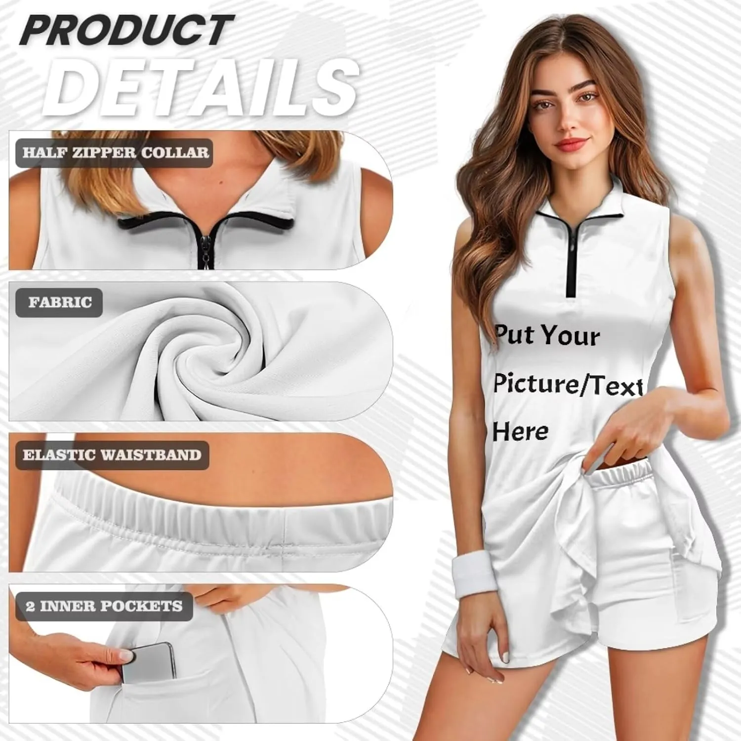 Women's Golf Shirt Shorts Set Sleeveless Half Zipper Collared Quick Dry Athletic Tennis Top Shirts for Women