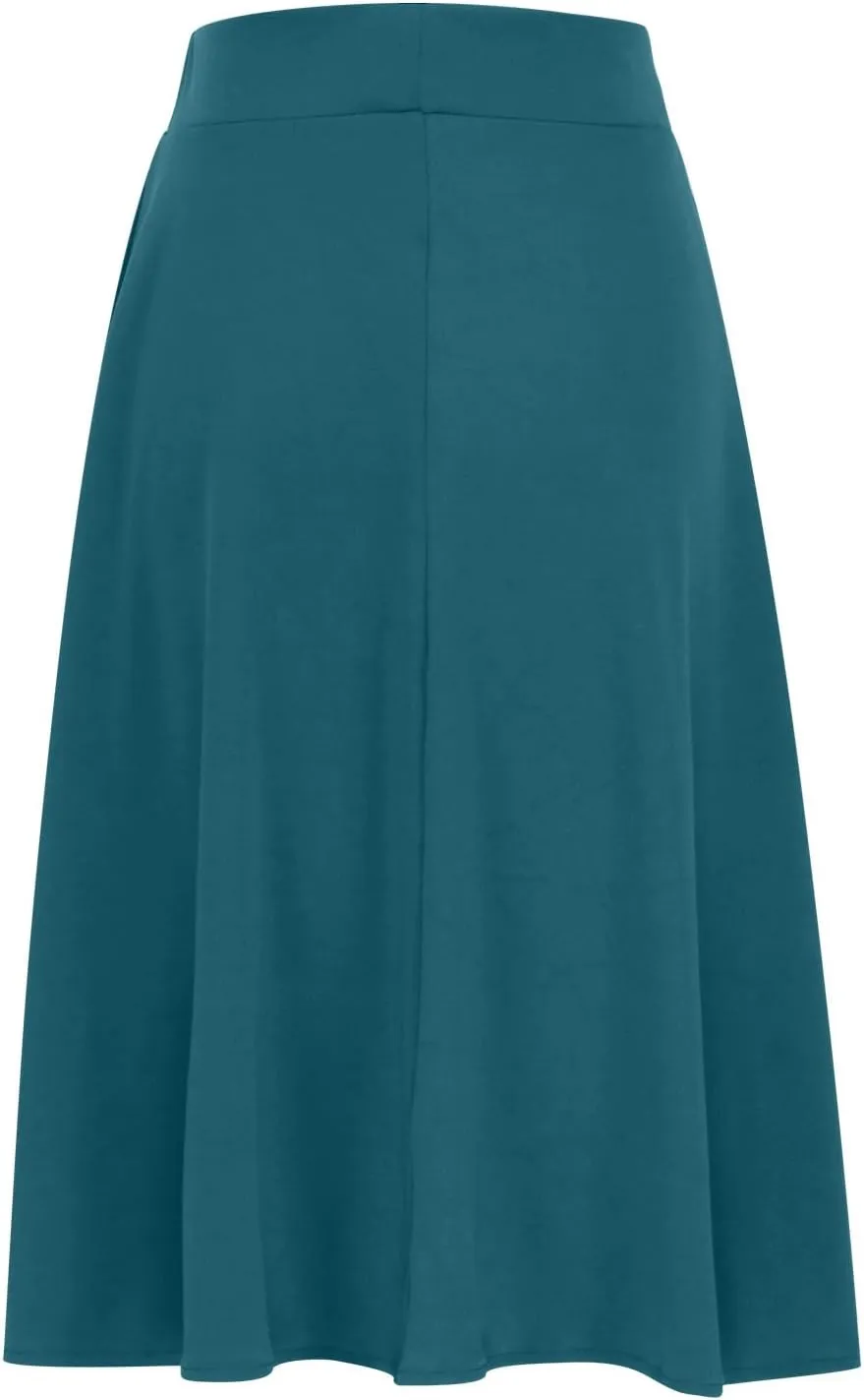 Women's High Waist Flared Skirt Pleated Midi Length Skirt A-Line Plus Size Casual Summer Lightweight Solid Long Skirt