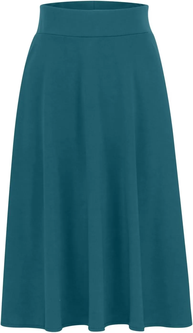 Women's High Waist Flared Skirt Pleated Midi Length Skirt A-Line Plus Size Casual Summer Lightweight Solid Long Skirt