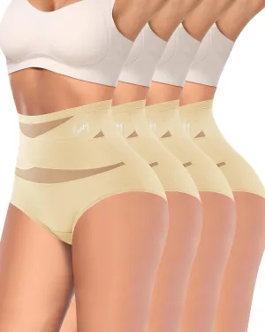 Women's High Waisted Underwear Postpartum Stretch Full Coverage Breathable Briefs 4 Packs Panties