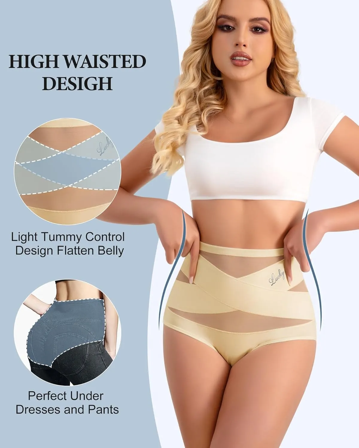 Women's High Waisted Underwear Postpartum Stretch Full Coverage Breathable Briefs 4 Packs Panties