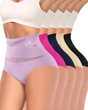 Women's High Waisted Underwear Postpartum Stretch Full Coverage Breathable Briefs 4 Packs Panties
