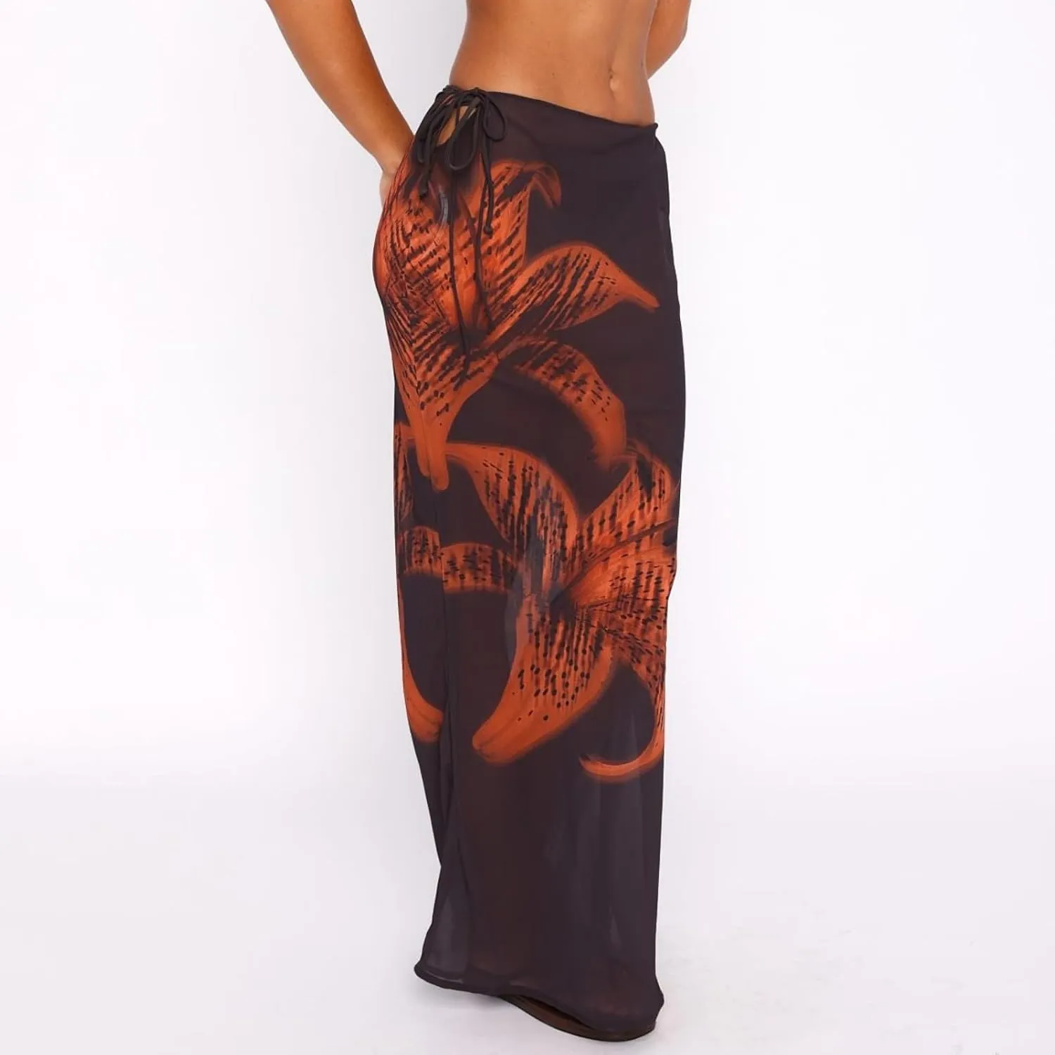 Women's Sheer Mesh Maxi Skirts High Waisted See-Through Long Tulle Skirt Summer Beachwear Bikini Cover Up