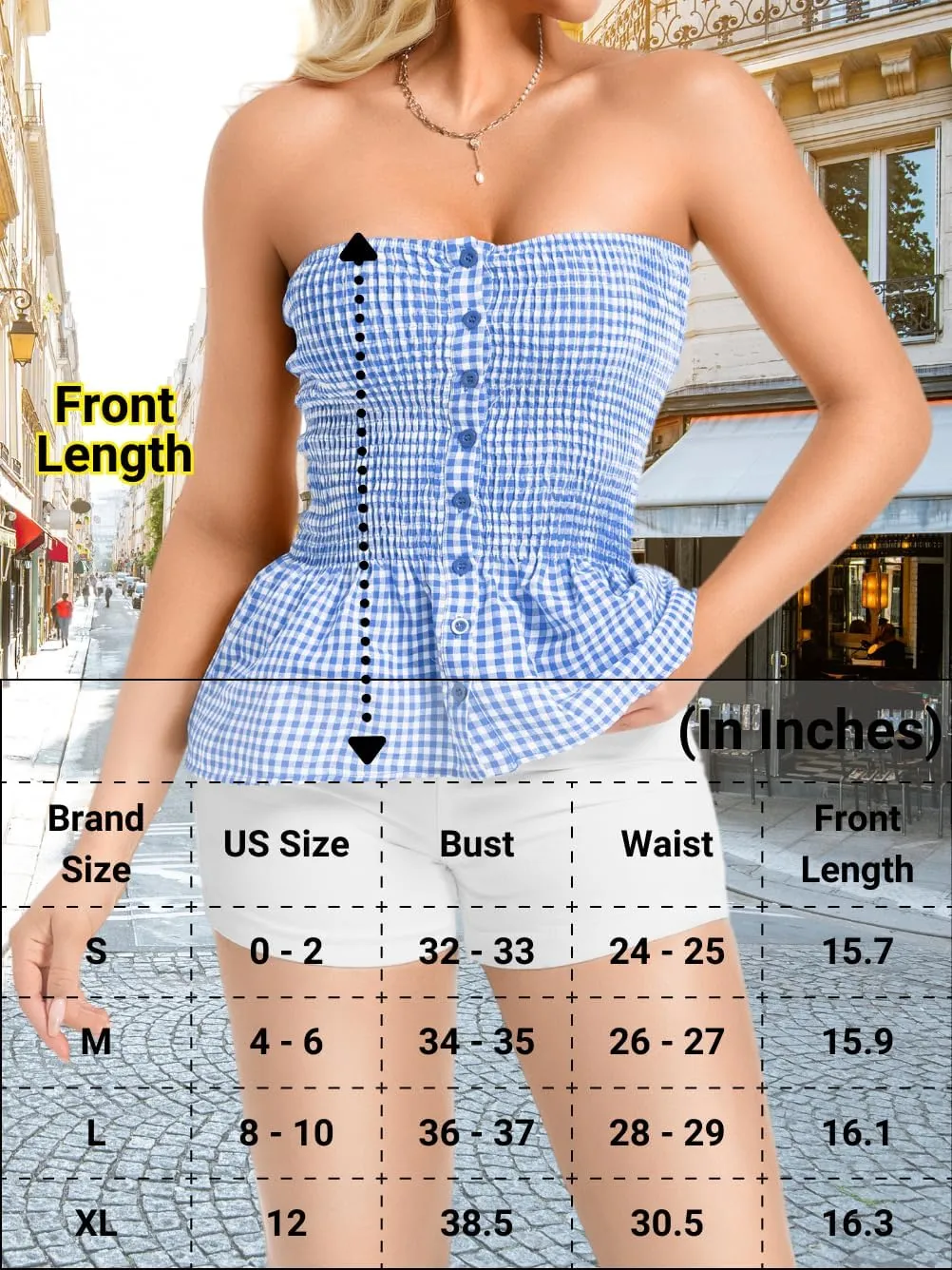 Women's Smocked Ruffle Tube Tops, Cute Gingham Peplum Top, Strapless Shirts for Summer Going Out