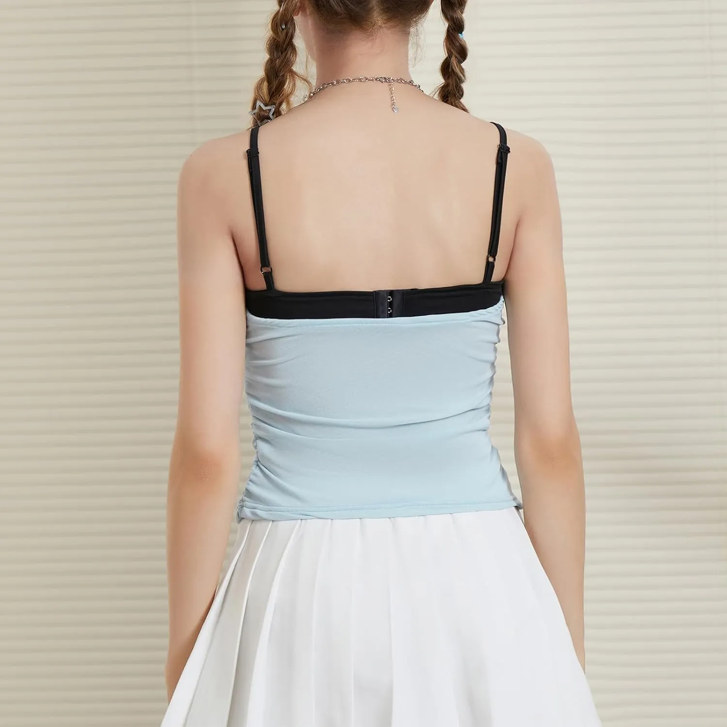 Women's Spaghetti Strap Tank Top Sexy Camisole Lace Trim Backless Cami Bustier Shirt Y2K Summer Going Out Tops
