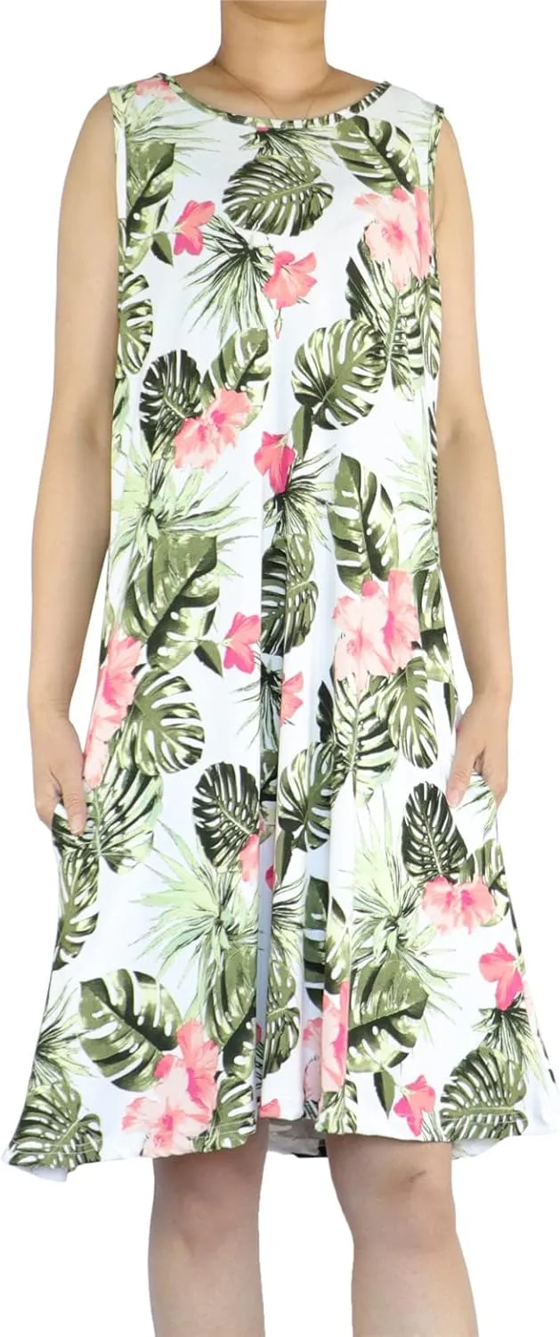 Women's Summer Beach Dress Floral Casual Boho Sleeveless Sling Midi Swing Sundress with Pockets