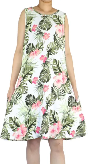 Women's Summer Beach Dress Floral Casual Boho Sleeveless Sling Midi Swing Sundress with Pockets