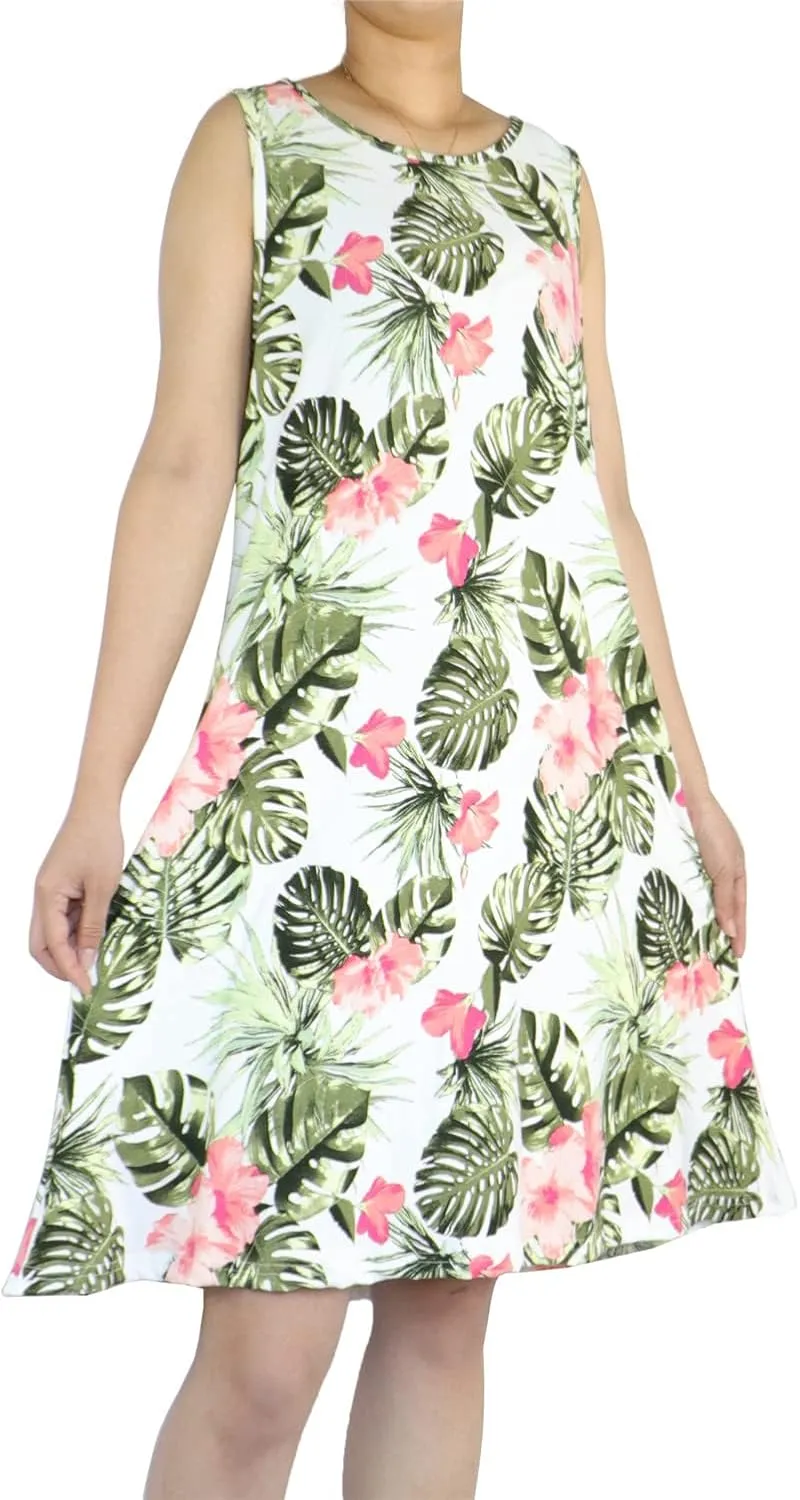 Women's Summer Beach Dress Floral Casual Boho Sleeveless Sling Midi Swing Sundress with Pockets