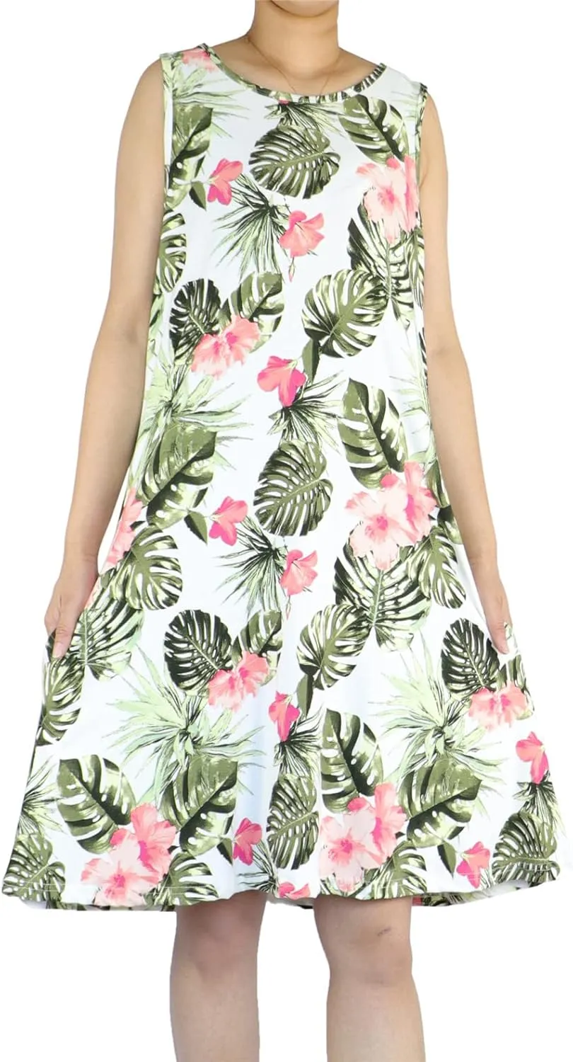 Women's Summer Beach Dress Floral Casual Boho Sleeveless Sling Midi Swing Sundress with Pockets