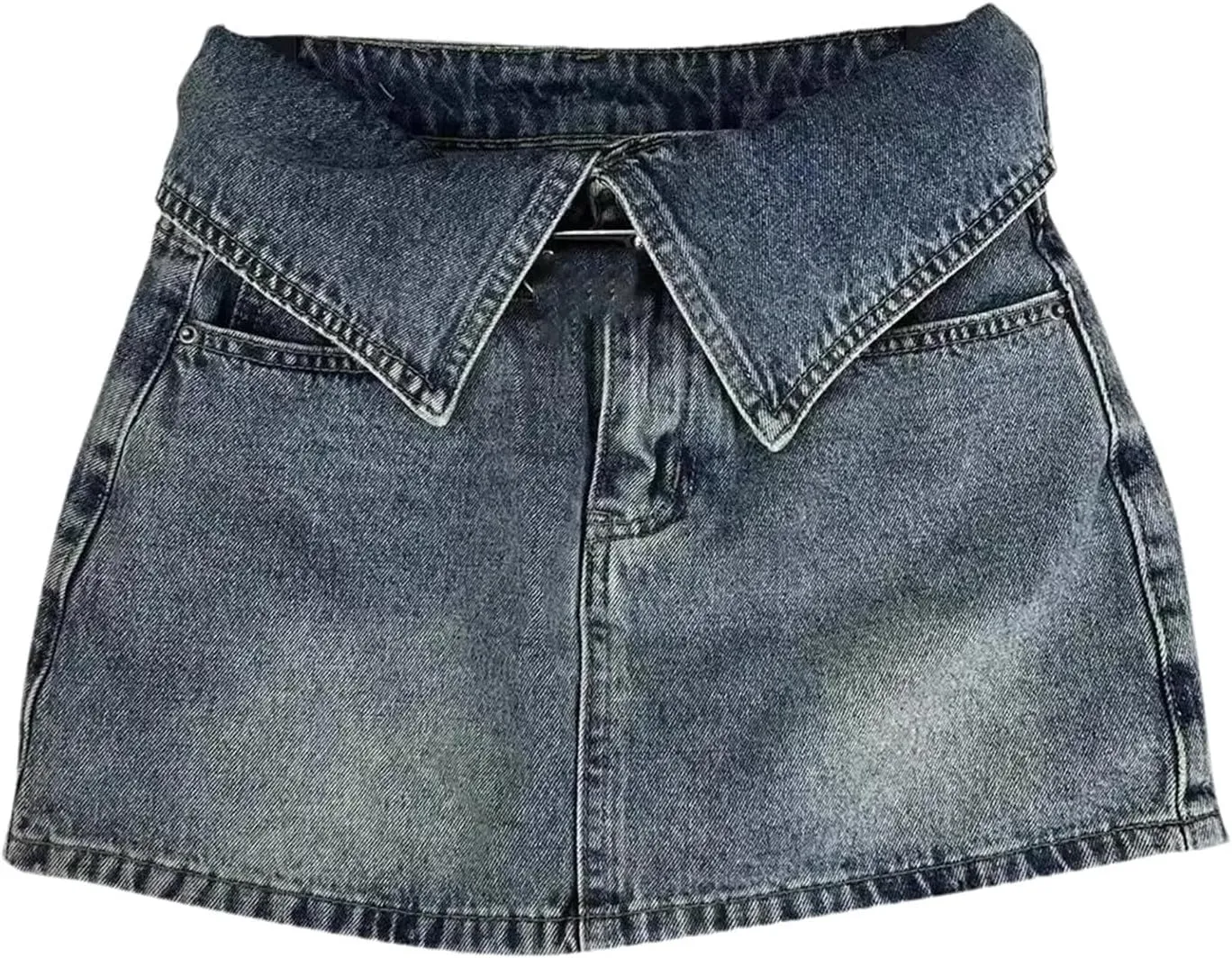 Women's Summer Denim Mini Skirt Sexy High-Waisted Slim Fit Cuffed A-Line Short Hip Skirt