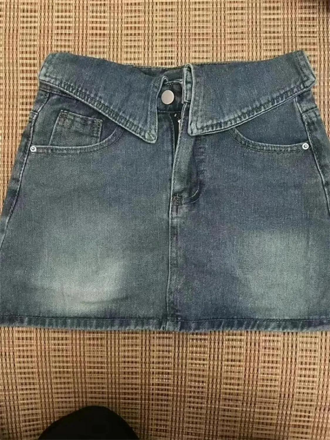 Women's Summer Denim Mini Skirt Sexy High-Waisted Slim Fit Cuffed A-Line Short Hip Skirt