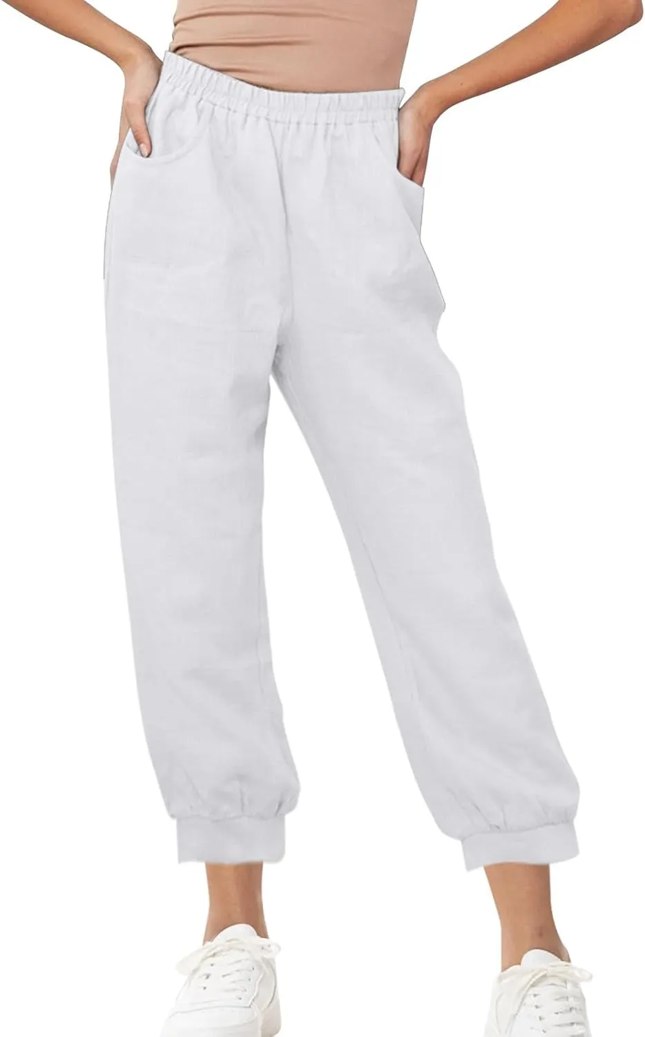 Womens Summer Pants Loose Cotton Linen Wide Leg Pant High Wiast Beach Travel Vacation Lounge Trousers with Pockets