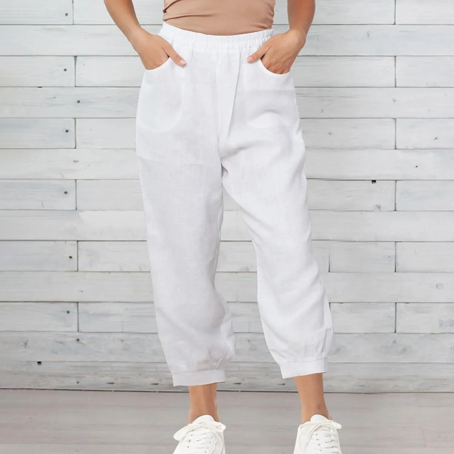 Womens Summer Pants Loose Cotton Linen Wide Leg Pant High Wiast Beach Travel Vacation Lounge Trousers with Pockets