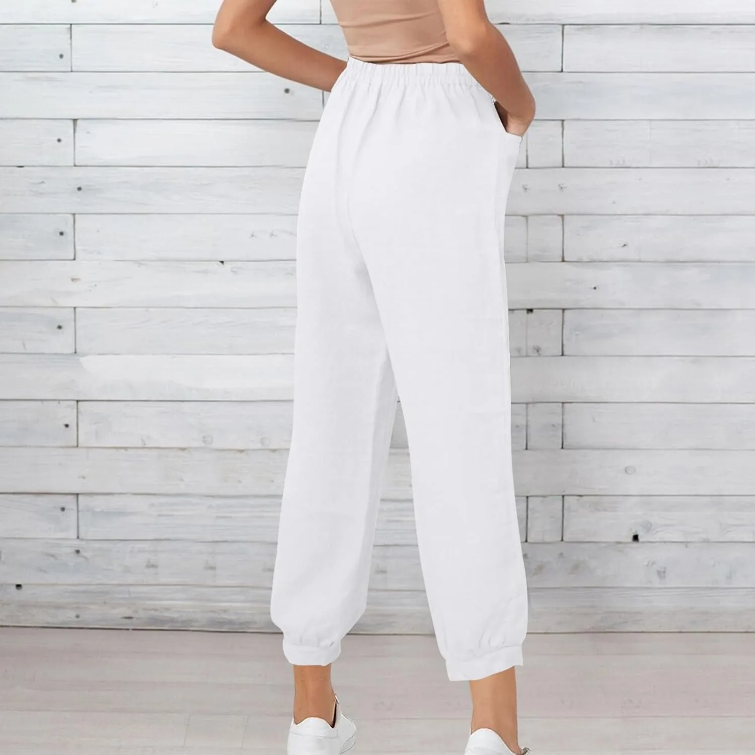 Womens Summer Pants Loose Cotton Linen Wide Leg Pant High Wiast Beach Travel Vacation Lounge Trousers with Pockets