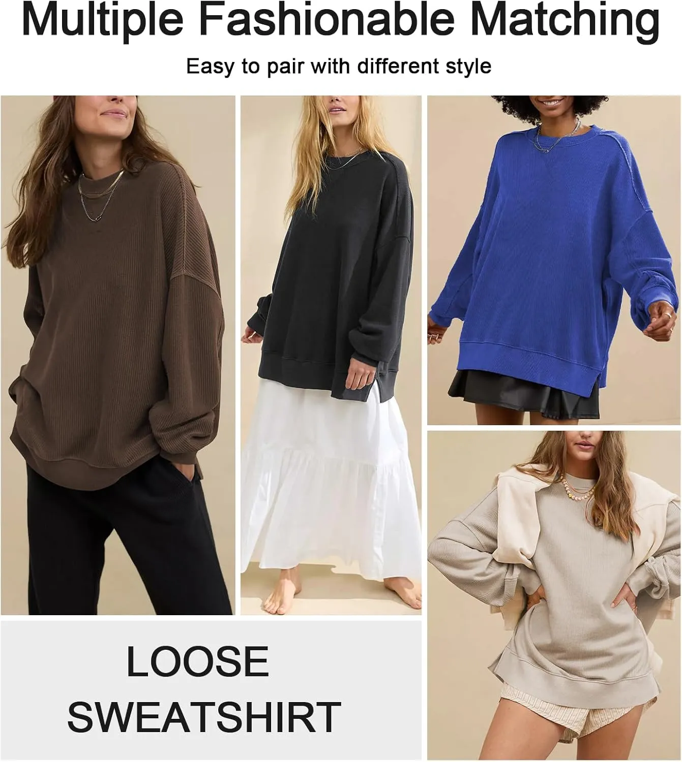 Womens Sweatshirt Crewneck Corded Corduroy Sweater for Women Casual Oversized Ribbed Long Sleeve Shirt Pullover Top