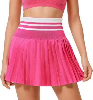 Women'S Tennis Skirt With Built-In Shorts, High-Waisted Pleated Golf Skirt With Elastic Waistband, Soft Nylon-Spandex Blend For Comfort And Style