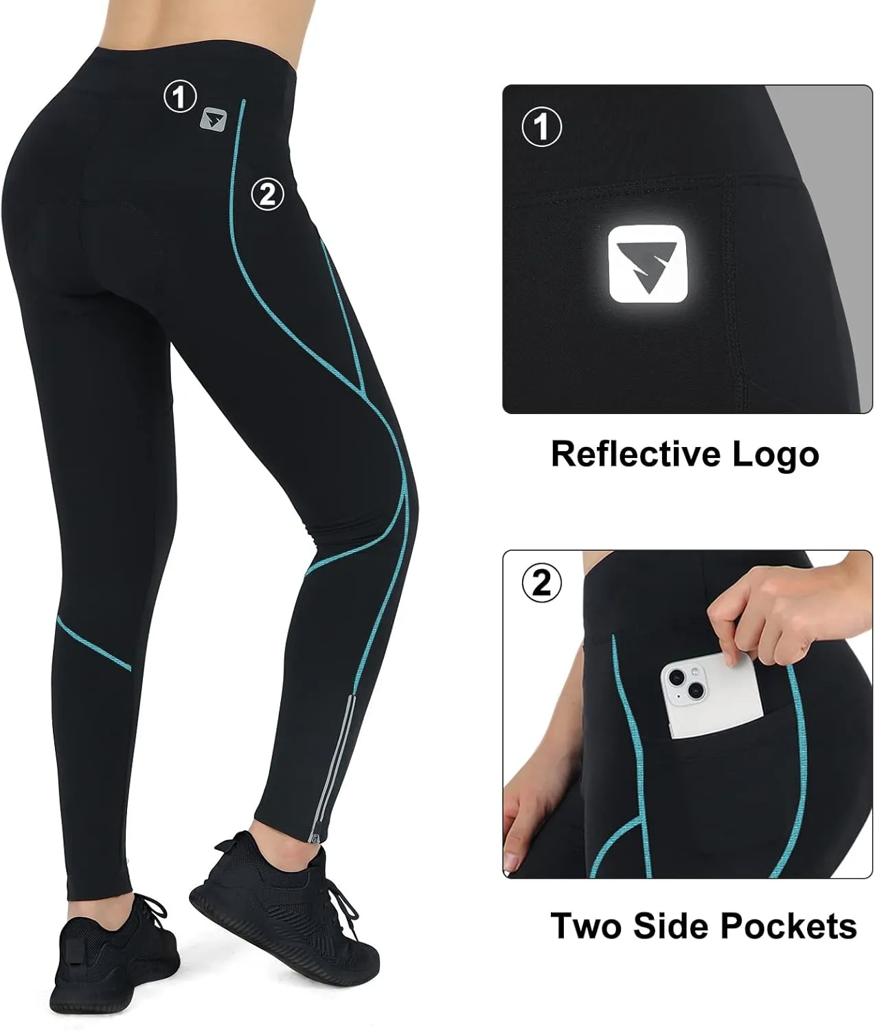 Women's Thermal Fleece Cycling Pants Padded Cold Weather Compression Bike Tights