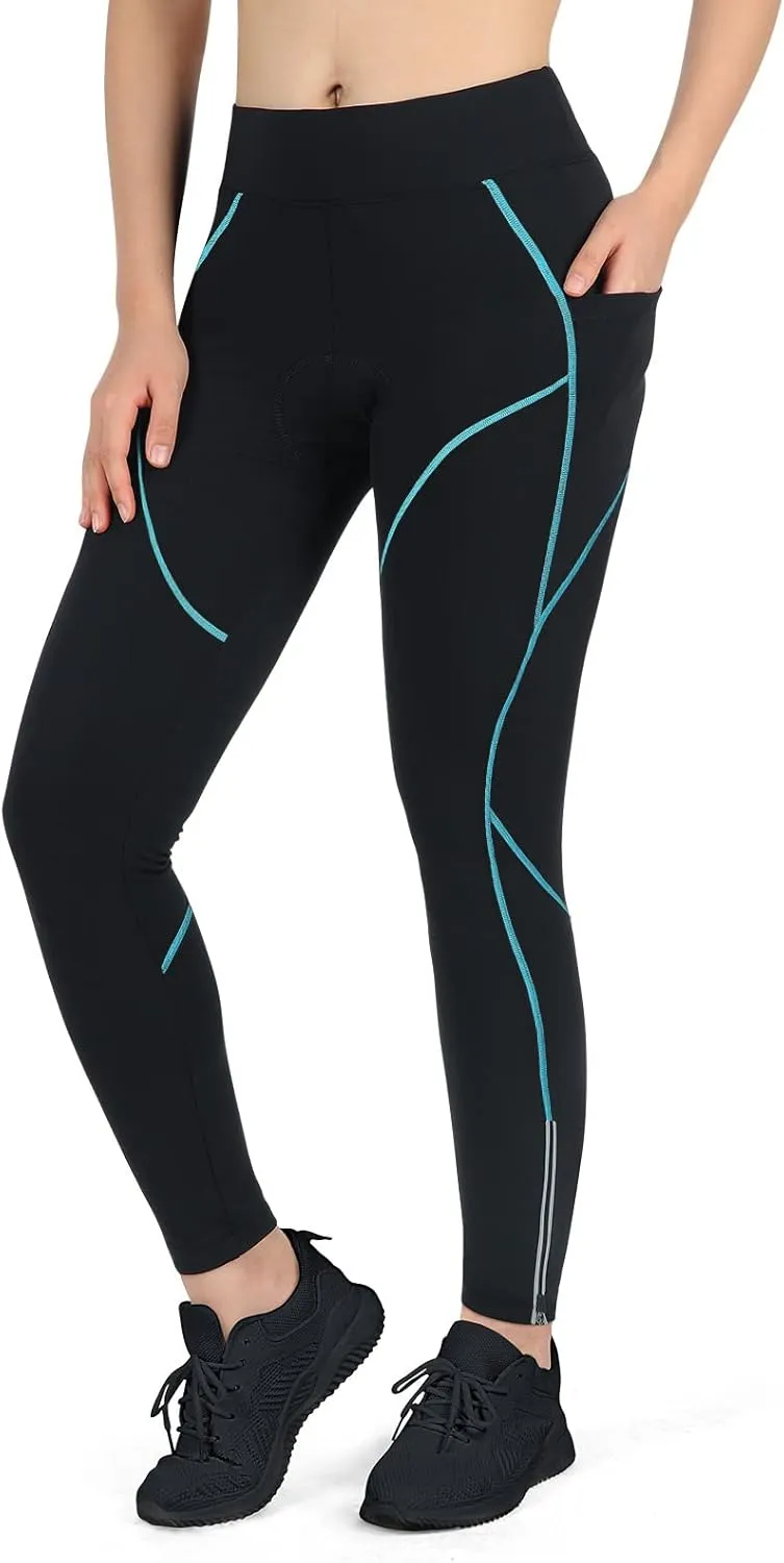 Women's Thermal Fleece Cycling Pants Padded Cold Weather Compression Bike Tights