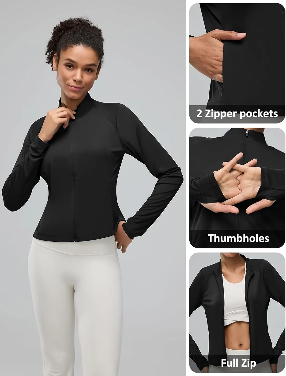 Women's UPF 50  Lightweight Athletic Jacket with Zip Pockets Sun Protection Full Zip Long Sleeve Shirts Hiking