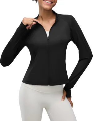 Women's UPF 50  Lightweight Athletic Jacket with Zip Pockets Sun Protection Full Zip Long Sleeve Shirts Hiking