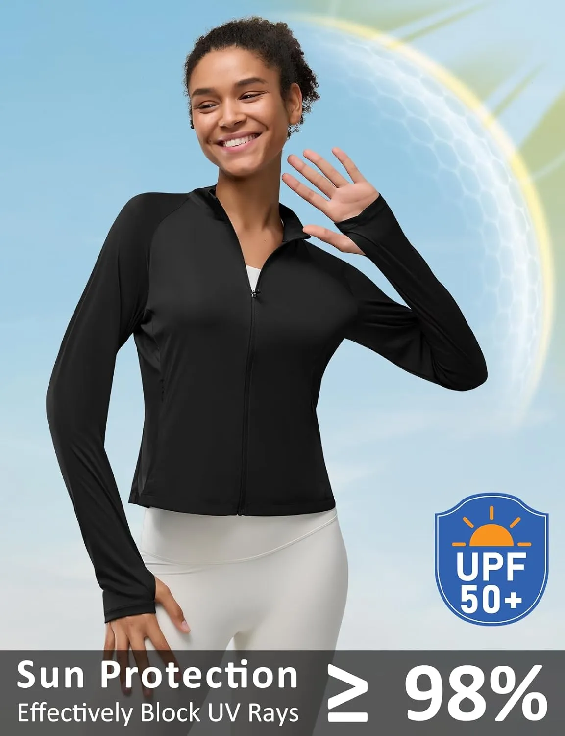 Women's UPF 50  Lightweight Athletic Jacket with Zip Pockets Sun Protection Full Zip Long Sleeve Shirts Hiking