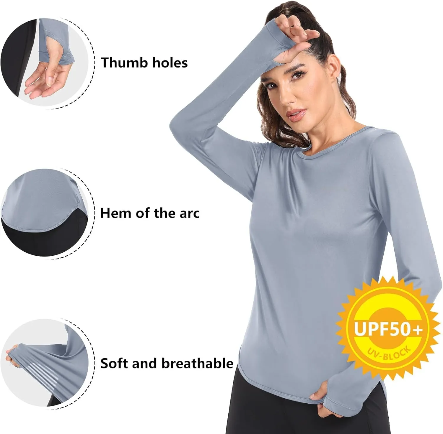 Womens UPF 50  Sun Shirts Long Sleeve UV Sun Protection Lightweight Quick Dry Rash Guard Workout Hiking Outdoor Tops