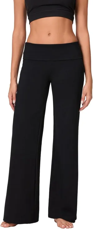 Womens Y2k Flare Leggings Fold Over Yoga Pants Wide Leg Beach Pants Foldover Waist Bootcut Sweatpants Bell Bottom