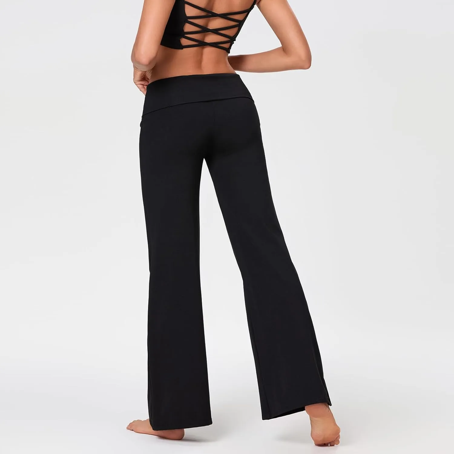 Womens Y2k Flare Leggings Fold Over Yoga Pants Wide Leg Beach Pants Foldover Waist Bootcut Sweatpants Bell Bottom