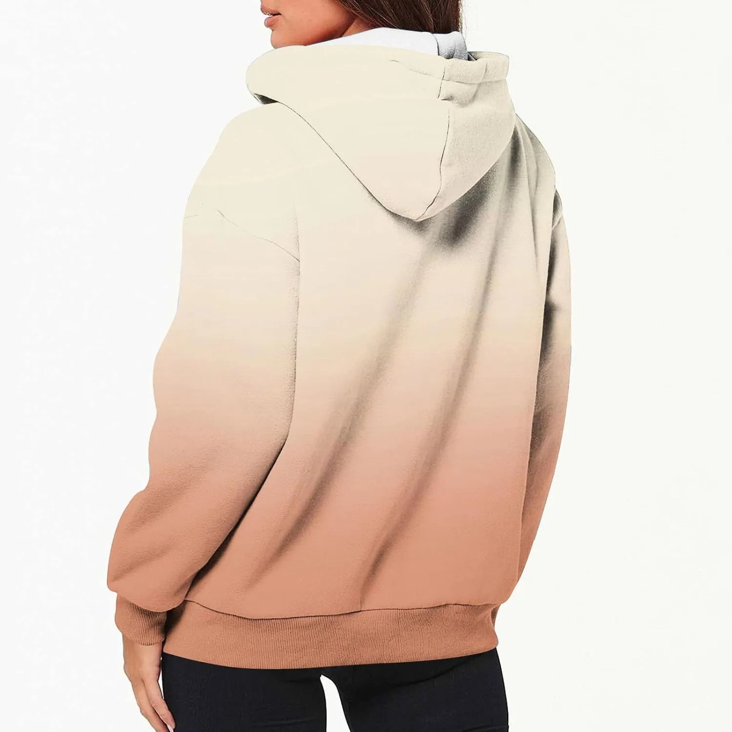 Womens Zip Up Hoodies Sherpa Lined Fleece Thermal Jacket Full Zip Long Sleeve Sweatshirts Gradient Color Shirts Coat