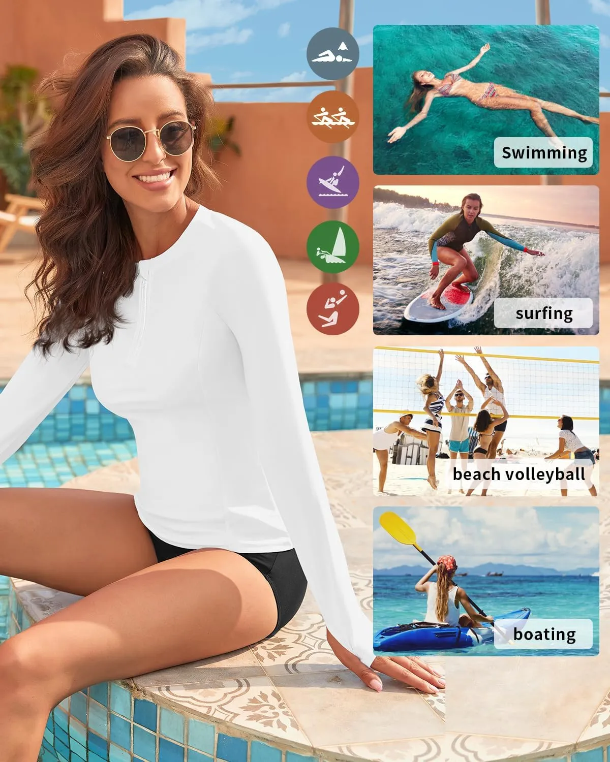 WOWENY Women Rash Guard Long Sleeve UPF 50 Swim Shirts SPF Sun Protection Swimsuit Top No Bottom