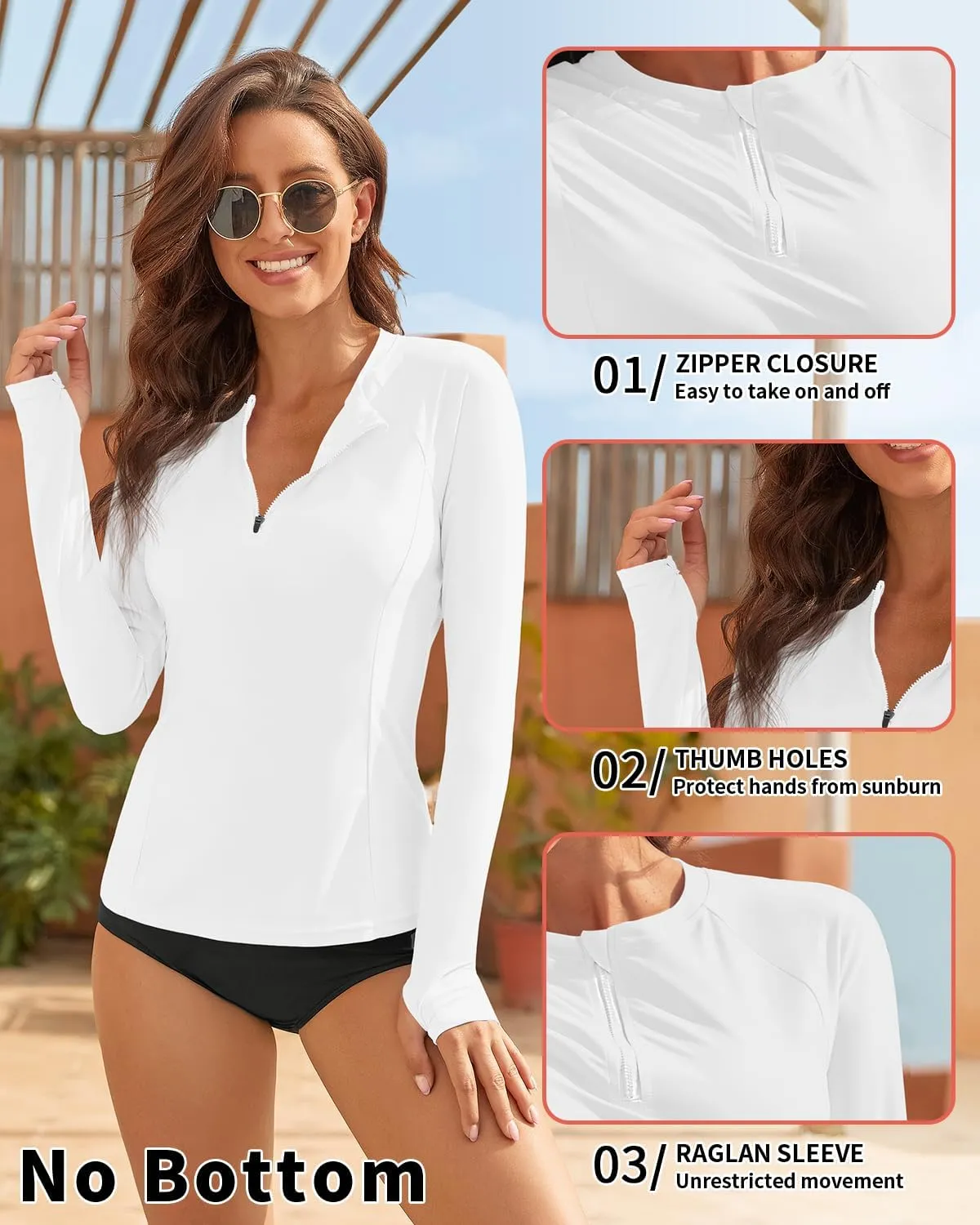 WOWENY Women Rash Guard Long Sleeve UPF 50 Swim Shirts SPF Sun Protection Swimsuit Top No Bottom