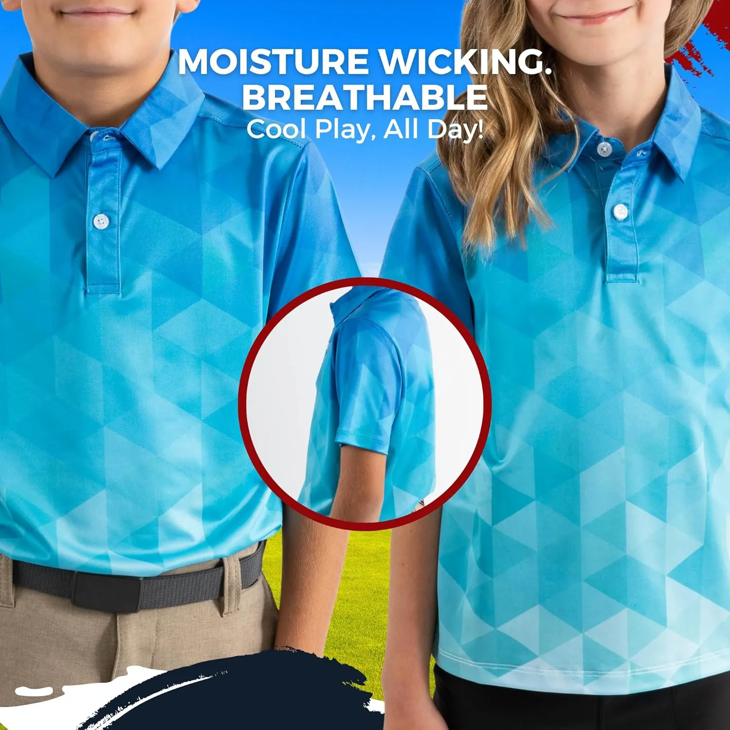 Yatta Youth Polo Just Beachy Golf Polo - Unisex Small Athletic Fit, Wrinkle Resistant, Moisture Wicking, 4-Way Stretch