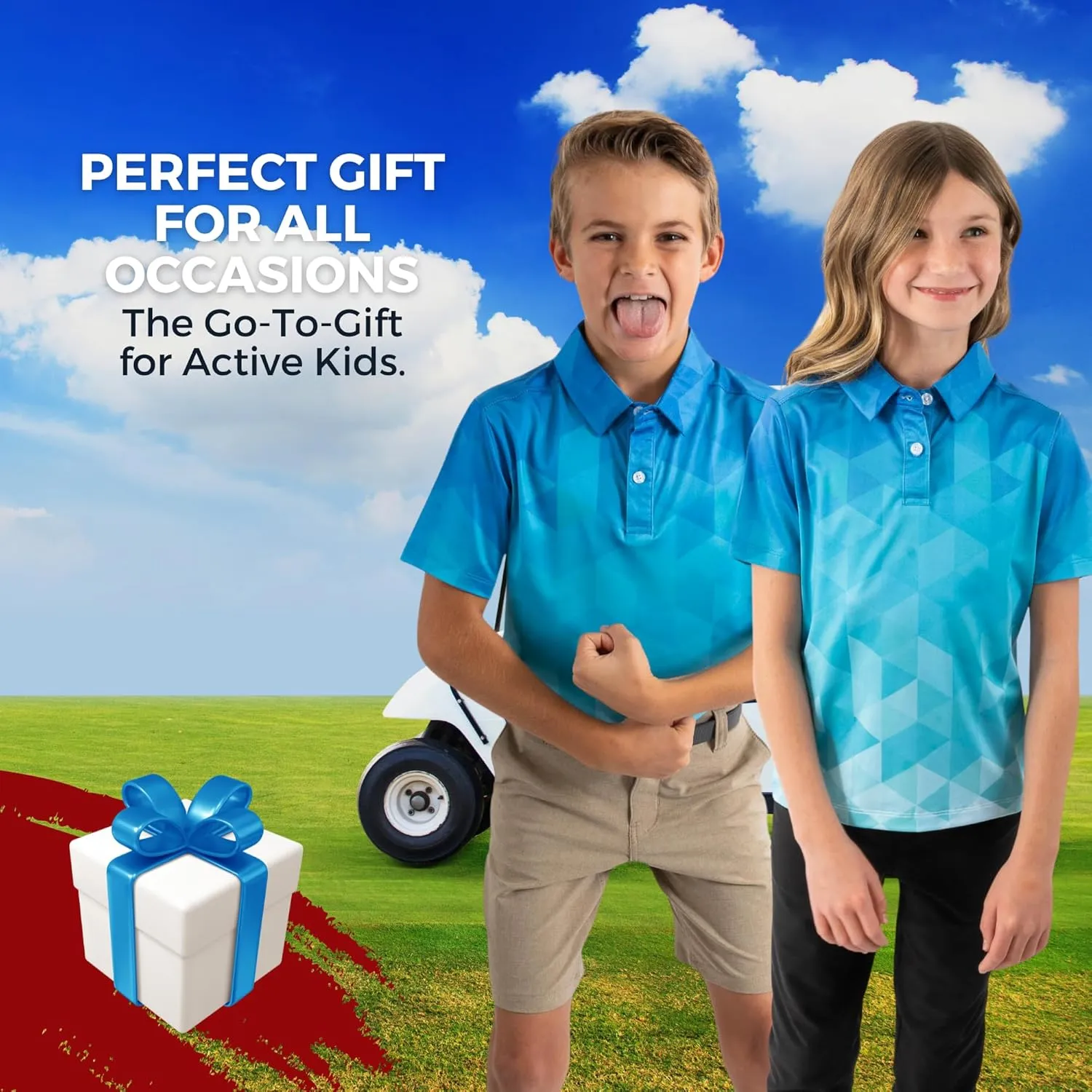 Yatta Youth Polo Just Beachy Golf Polo - Unisex Small Athletic Fit, Wrinkle Resistant, Moisture Wicking, 4-Way Stretch