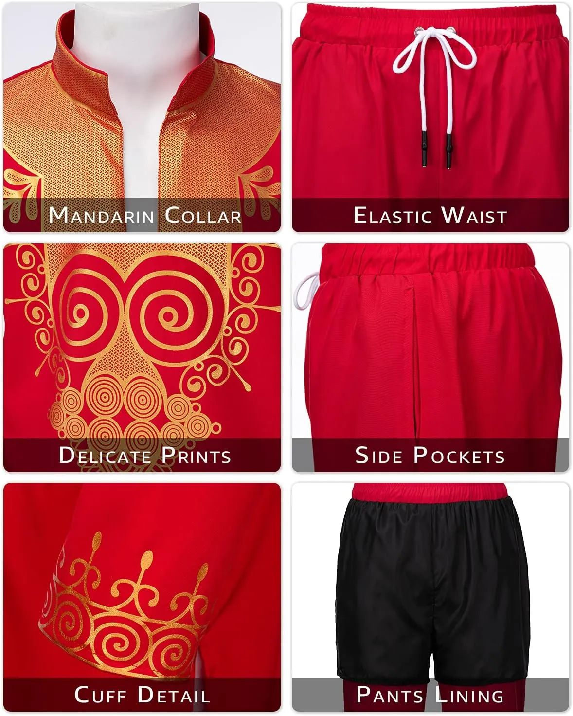 YND Mens 2 Piece Set African Dashiki Shirt and Pants, Outfit with Gold Print