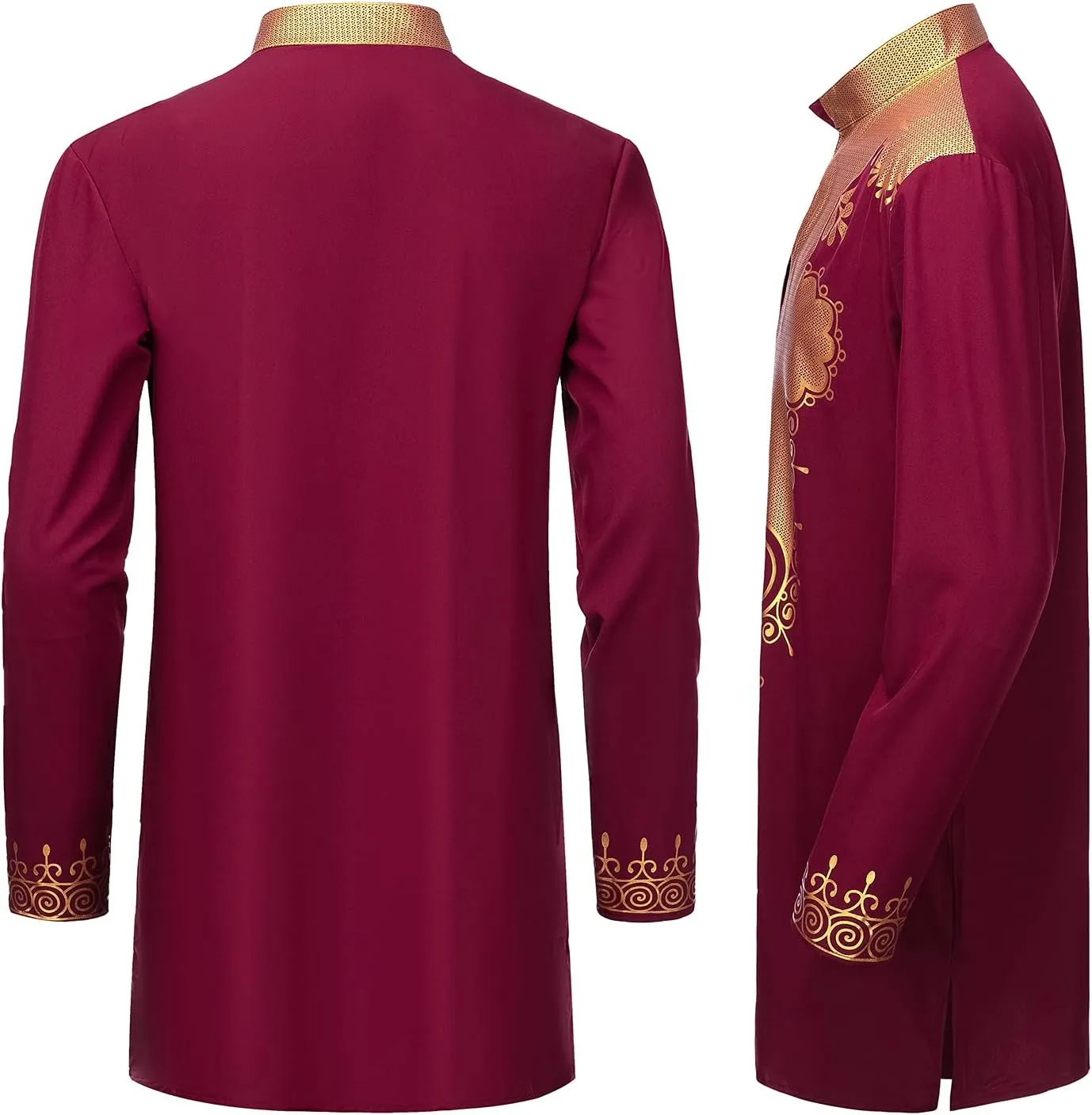 YND Mens 2 Piece Set African Dashiki Shirt and Pants, Outfit with Gold Print