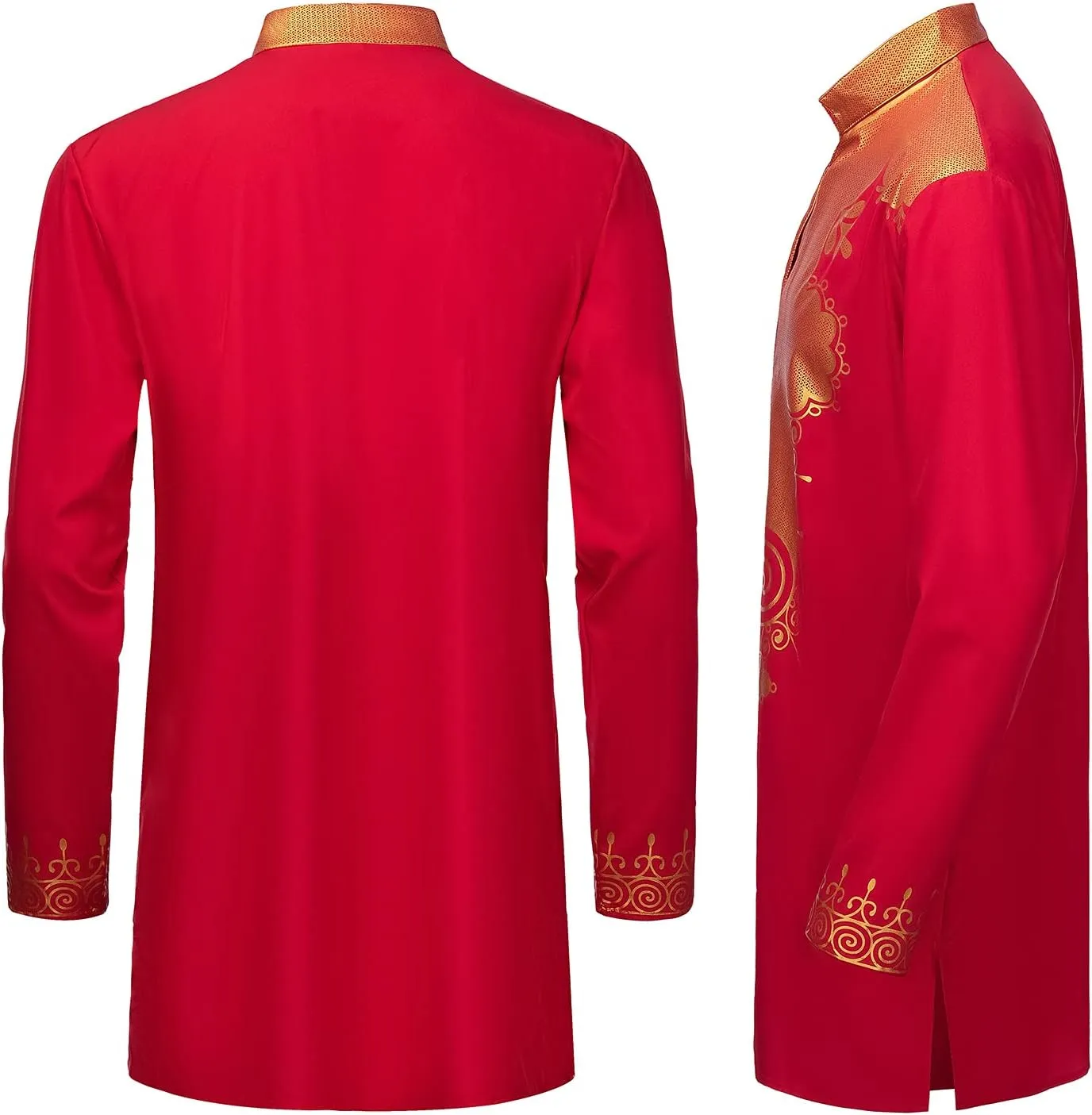 YND Mens 2 Piece Set African Dashiki Shirt and Pants, Outfit with Gold Print