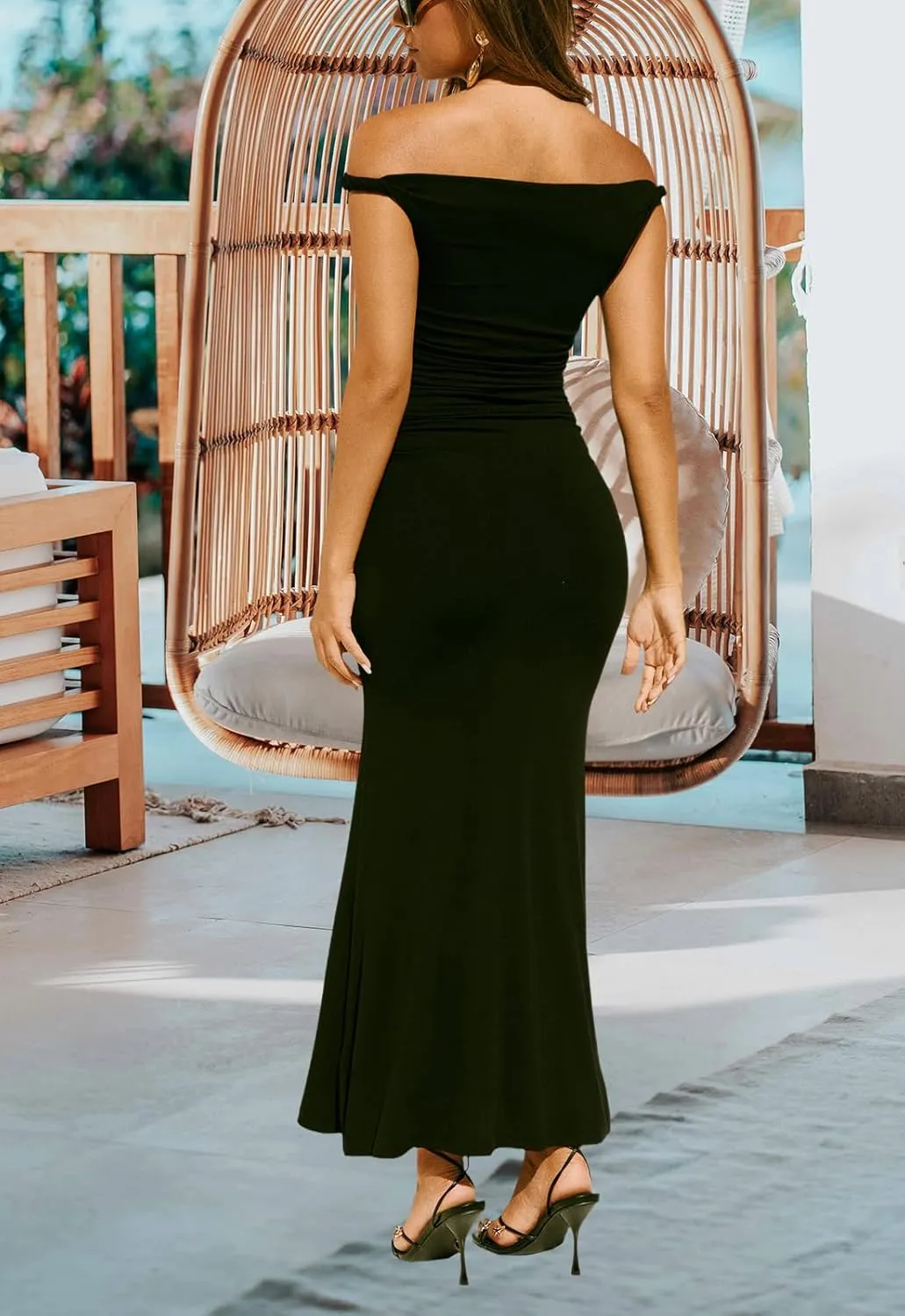YouSexy Women's Summer Off Shoulder Long Dress Casual Sleeveless Ribbed Bodycon Maxi Dresses
