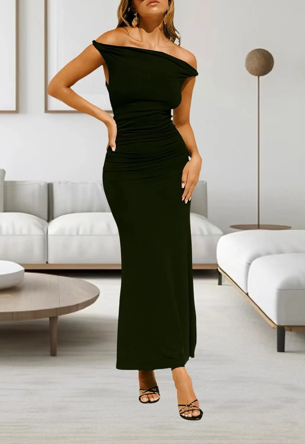 YouSexy Women's Summer Off Shoulder Long Dress Casual Sleeveless Ribbed Bodycon Maxi Dresses