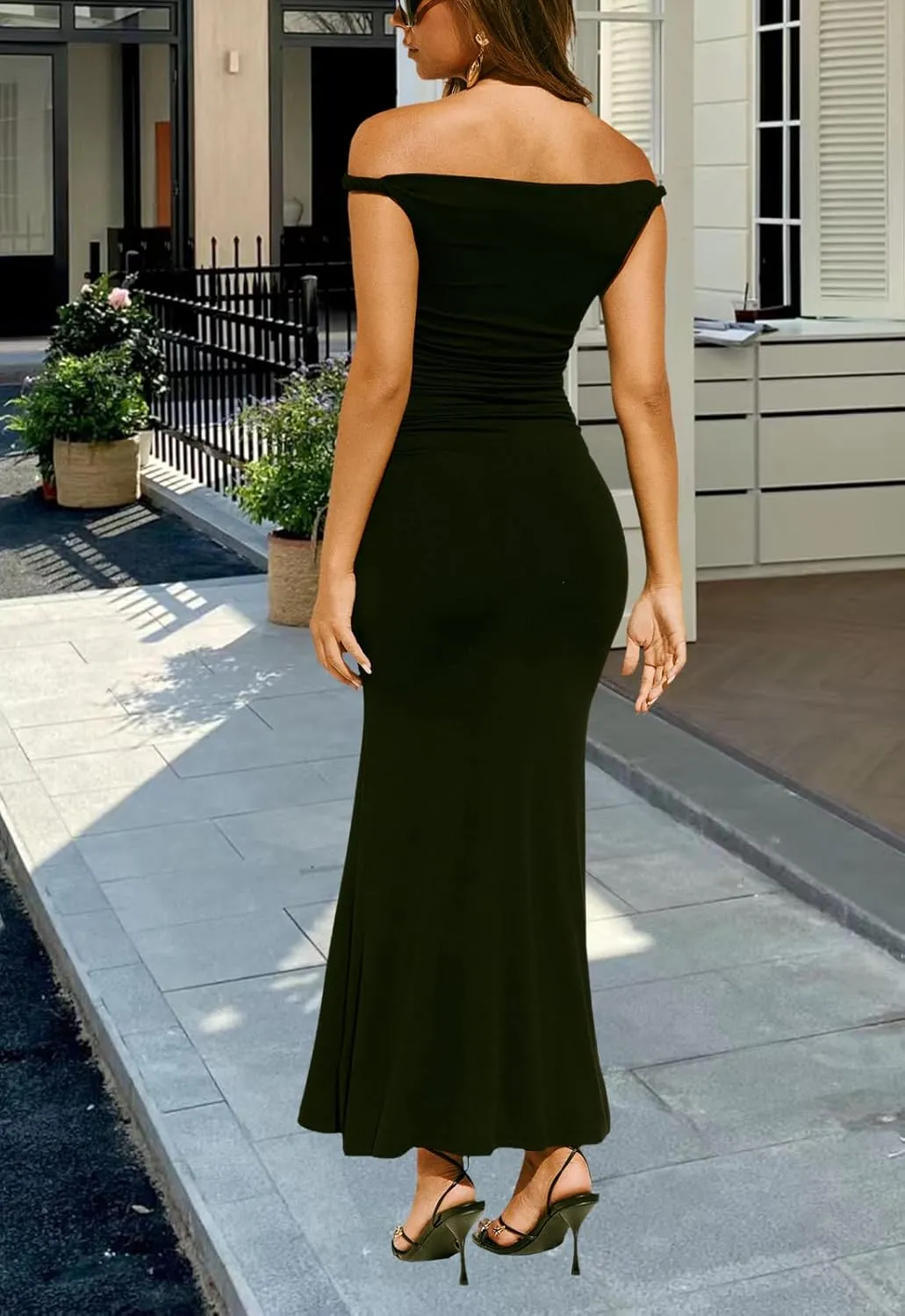YouSexy Women's Summer Off Shoulder Long Dress Casual Sleeveless Ribbed Bodycon Maxi Dresses
