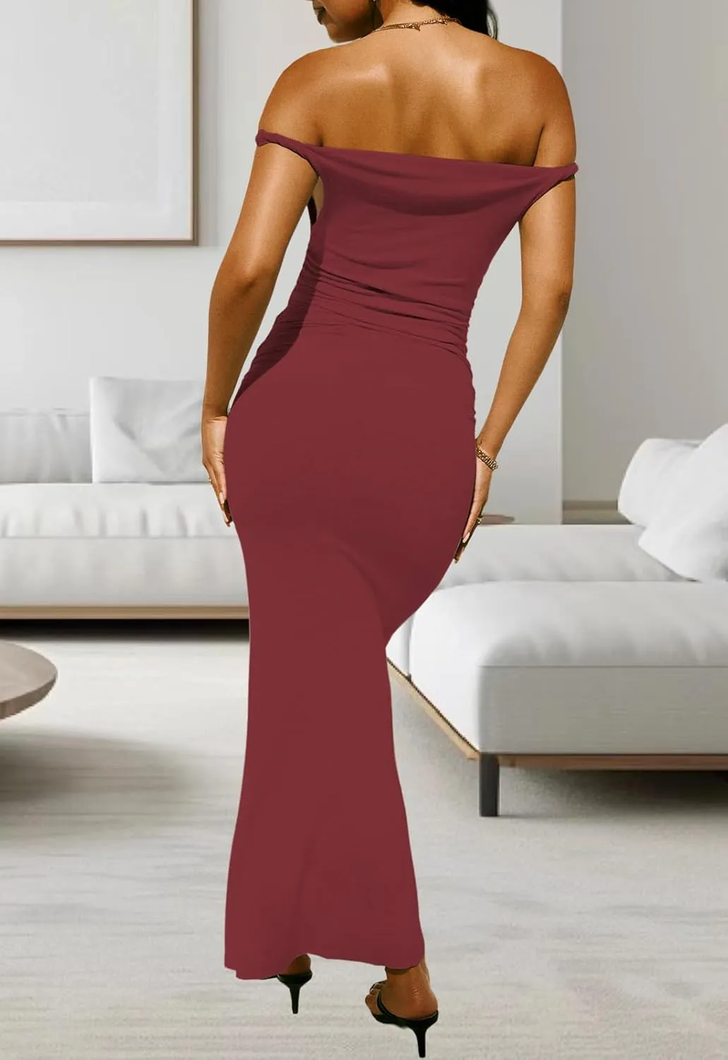 YouSexy Women's Summer Off Shoulder Long Dress Casual Sleeveless Ribbed Bodycon Maxi Dresses