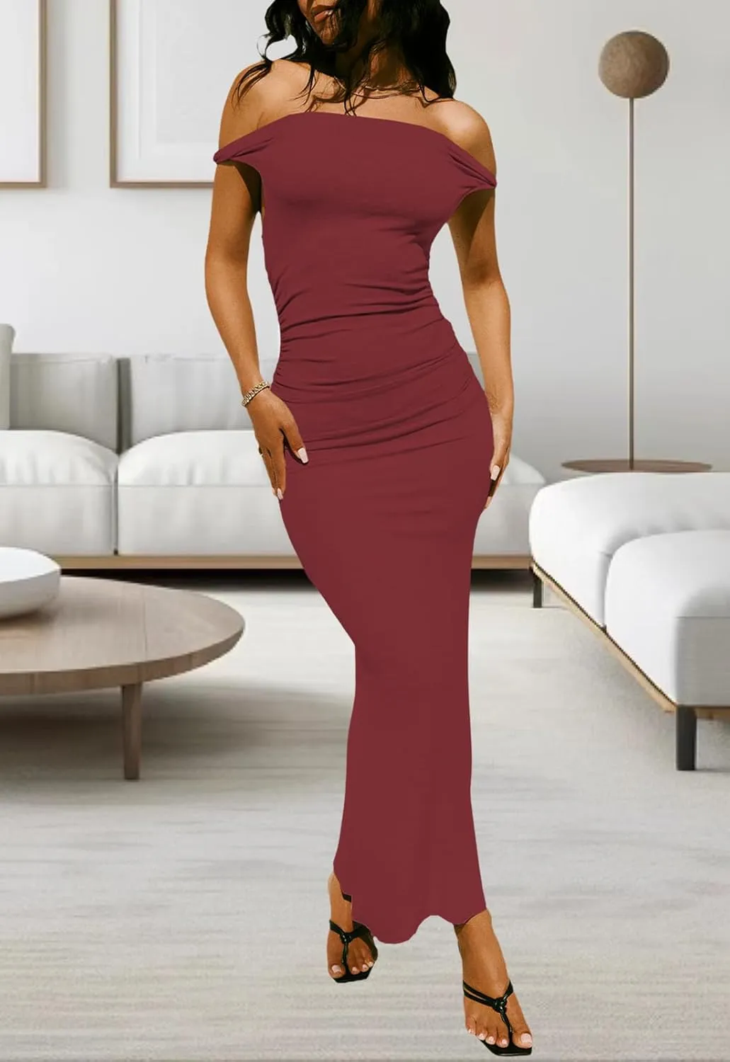 YouSexy Women's Summer Off Shoulder Long Dress Casual Sleeveless Ribbed Bodycon Maxi Dresses
