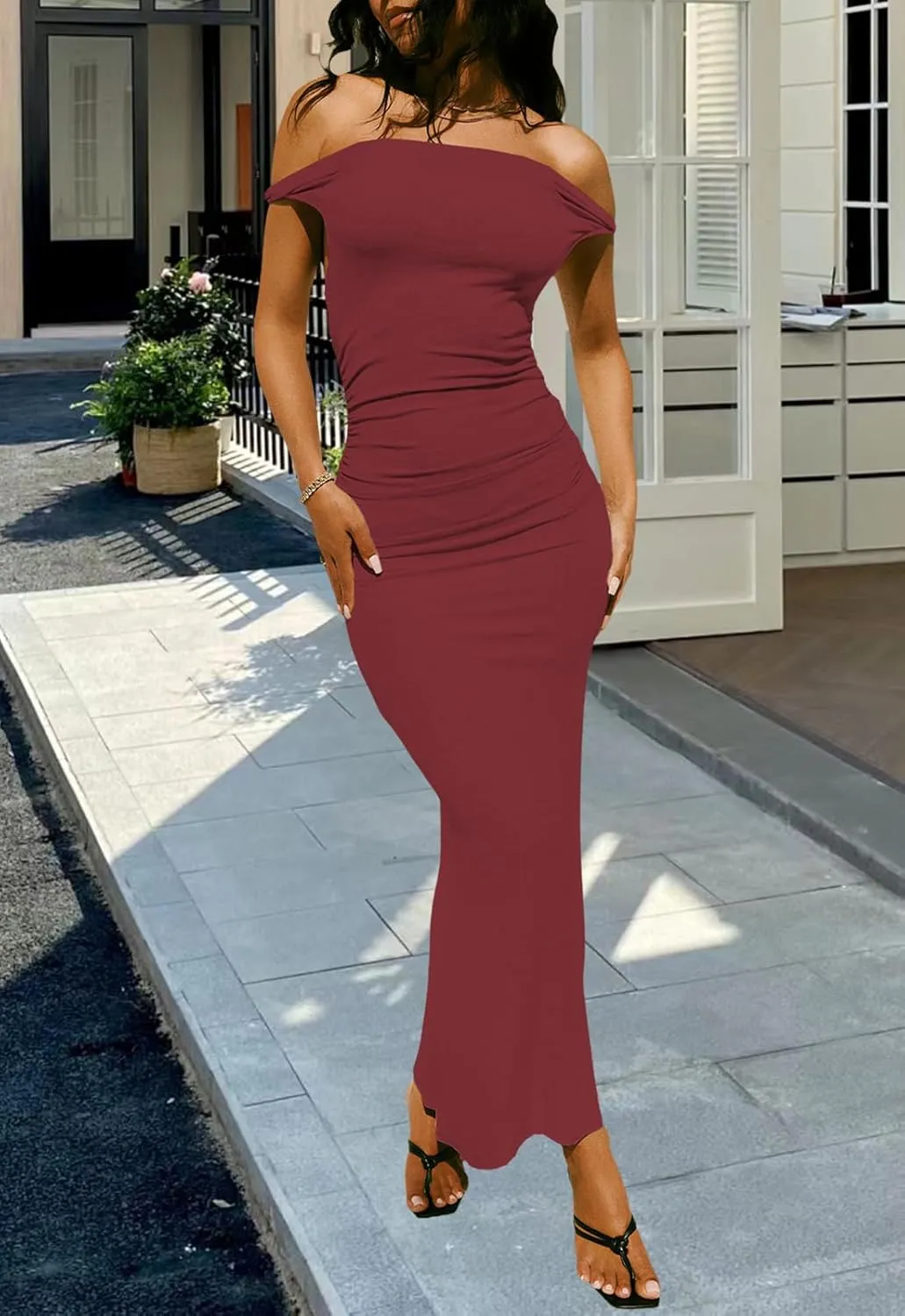 YouSexy Women's Summer Off Shoulder Long Dress Casual Sleeveless Ribbed Bodycon Maxi Dresses