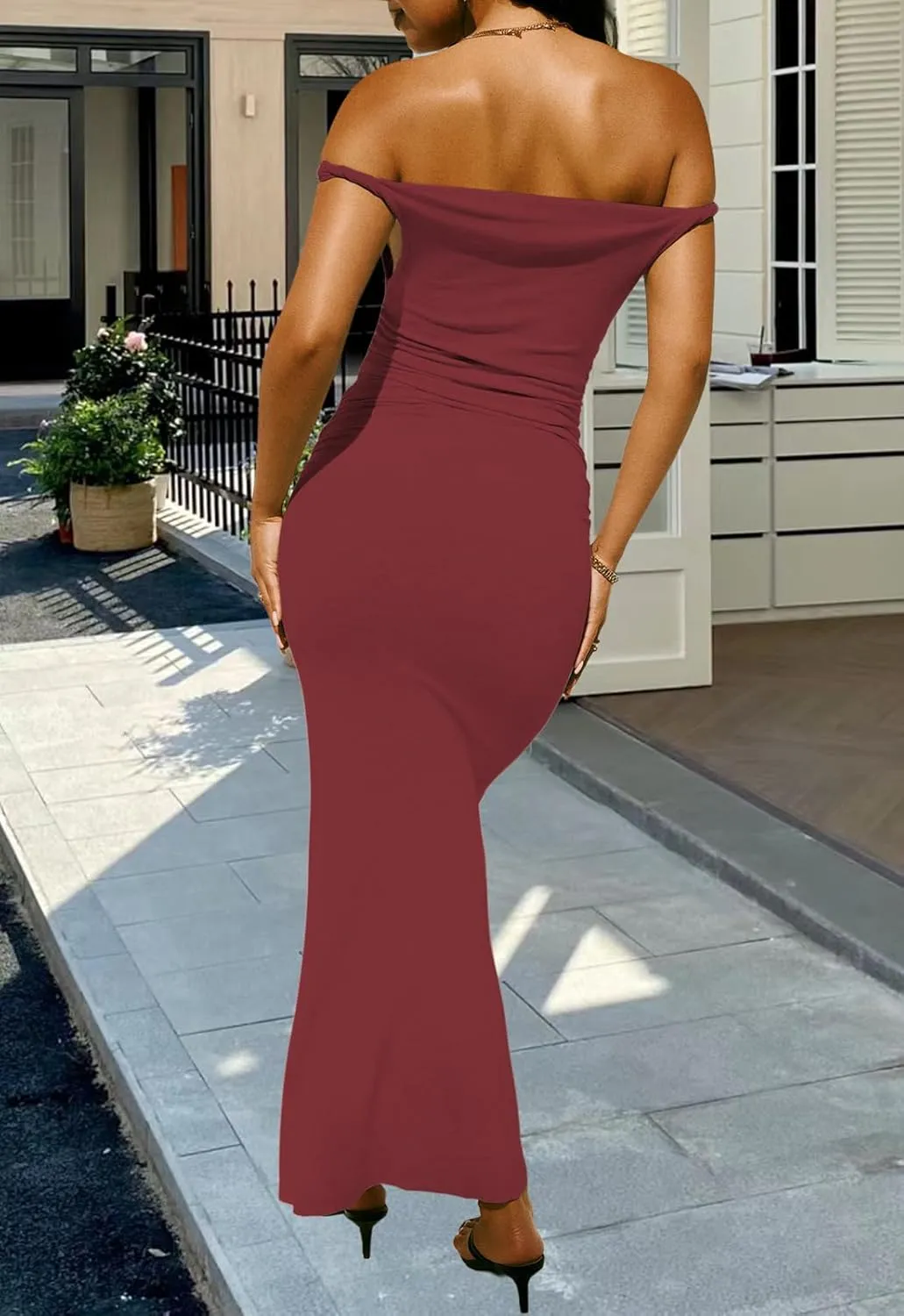 YouSexy Women's Summer Off Shoulder Long Dress Casual Sleeveless Ribbed Bodycon Maxi Dresses