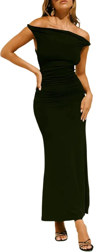 YouSexy Women's Summer Off Shoulder Long Dress Casual Sleeveless Ribbed Bodycon Maxi Dresses