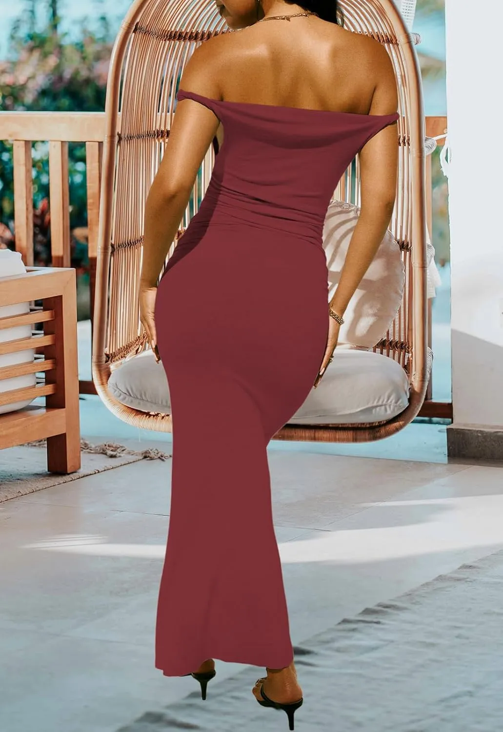 YouSexy Women's Summer Off Shoulder Long Dress Casual Sleeveless Ribbed Bodycon Maxi Dresses